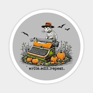 write edit repeat Halloween Cat Magnet